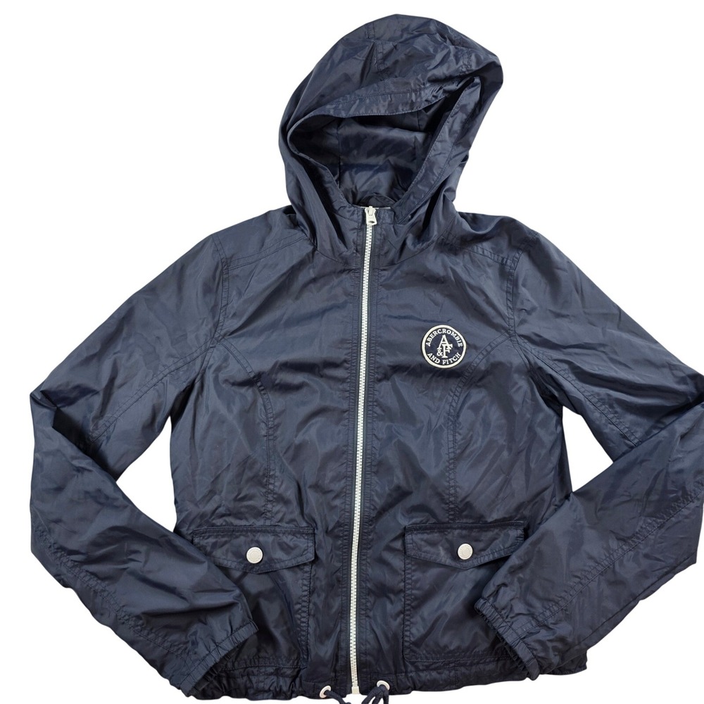Abercrombie & Fitch Women Medium Navy Blue Windbreaker Hooded Lightweight Jacket